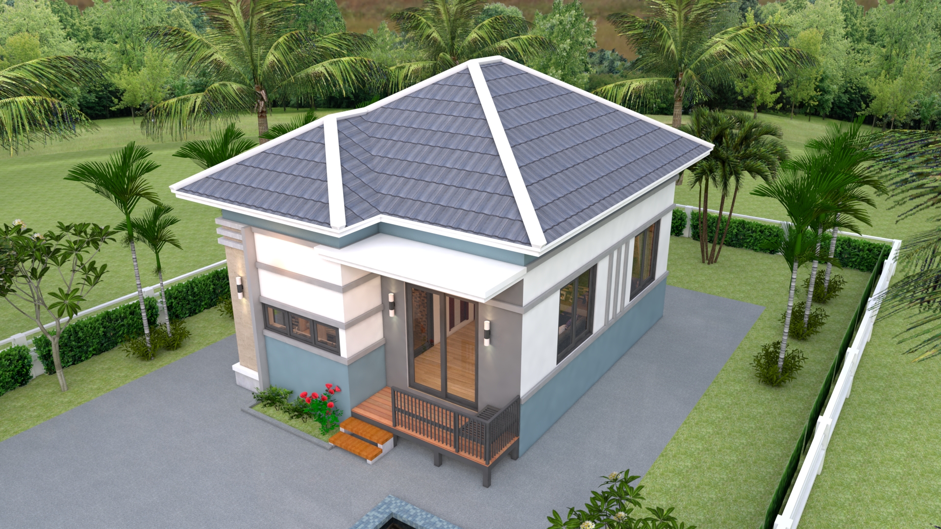 Modern Tiny House 6x8 Meter 20x26 Feet Hip Roof 1