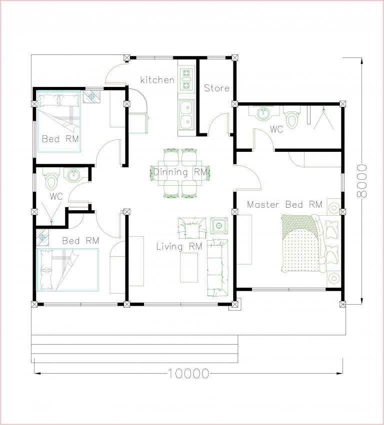 One Story House Plans 10x8 Meter 33x26 Feet - Pro Home DecorZ