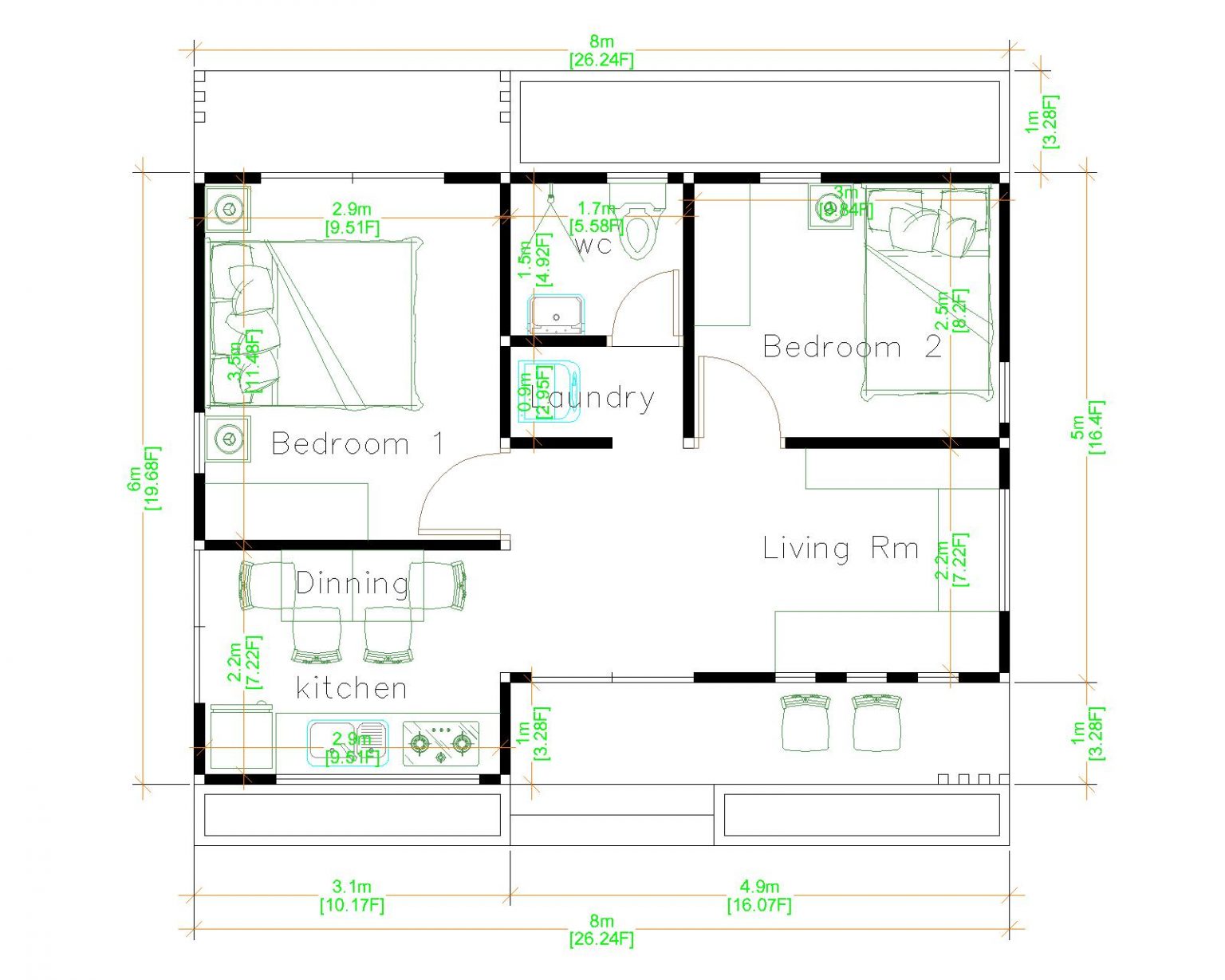 Simple Bungalow House Designs 8x6 Meter 26x20 Feet - Pro Home DecorZ