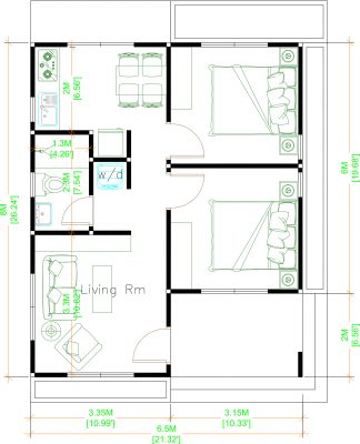 Small Cottage House 6.5x8 Meter 21x26 Feet Hip Roof - Pro Home DecorZ