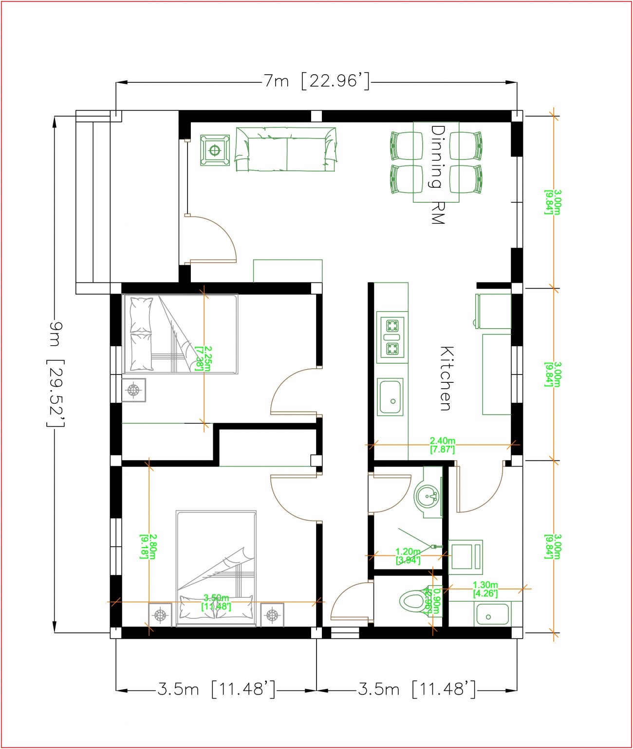 Small House Living 9x7 Meter 30x23 Feet 2 Beds - Pro Home DecorZ