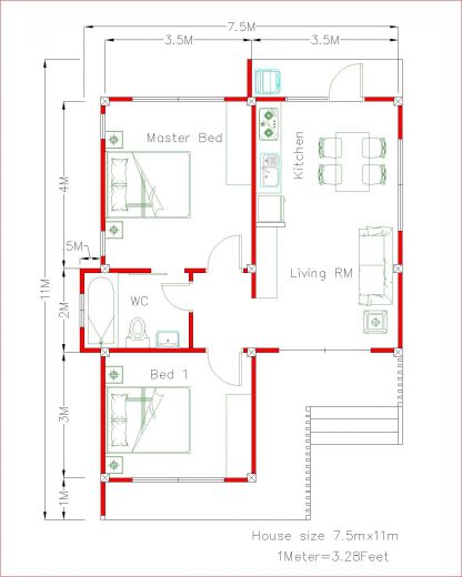 Small Modern House Design 7.5x11 Meter 25x36 Feet - Pro Home DecorZ