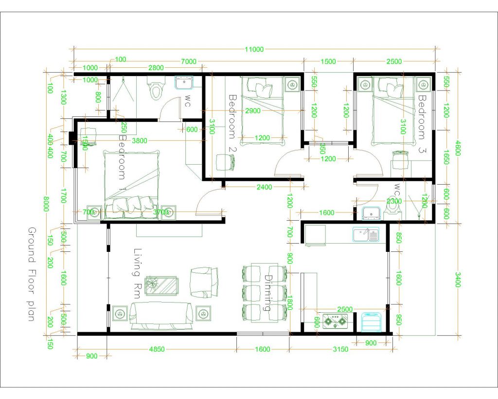 Small Villa Designs 8x11 Meter 26x36 Feet 3 Beds - Pro Home DecorZ