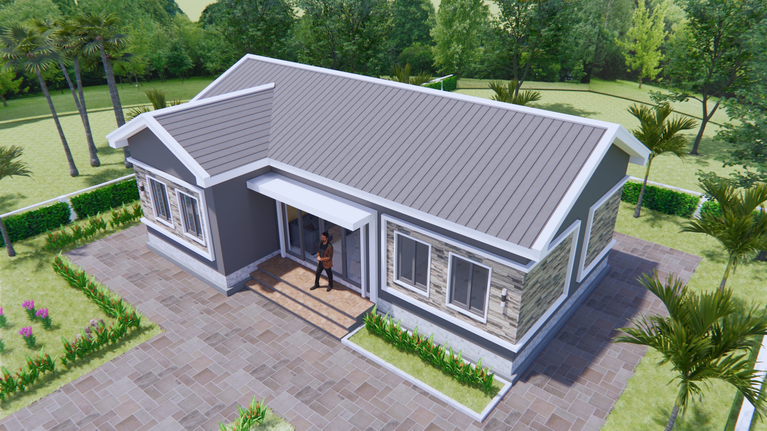 Bungalow House Plans 12x8 Meter 40x27 Feet 3 Beds 4