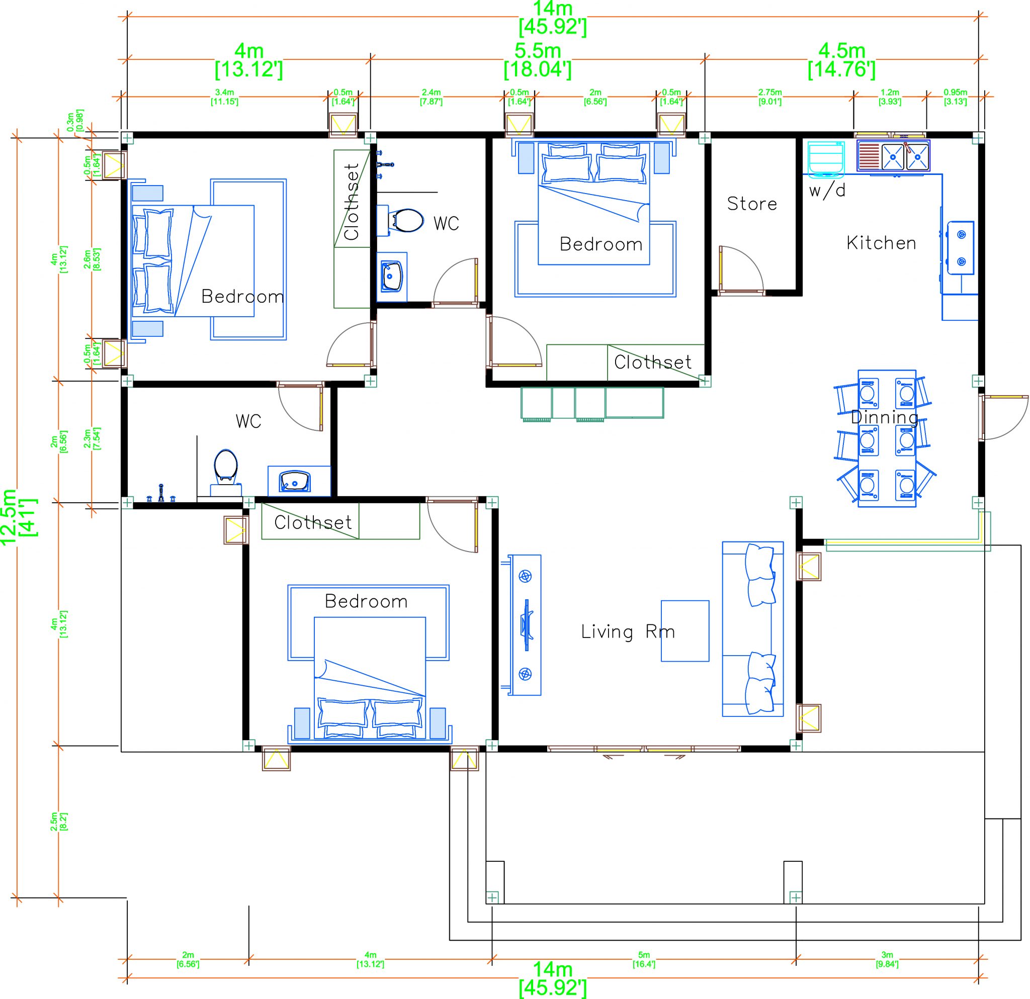 Modern Mansion Floor Plans 14x12.5 Meter 46x41 Feet - Pro Home DecorZ