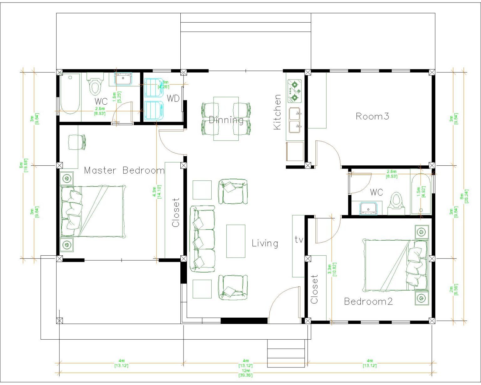 1 Story Modern House 12x12 Meters 40x40 Feet Pro Home DecorZ