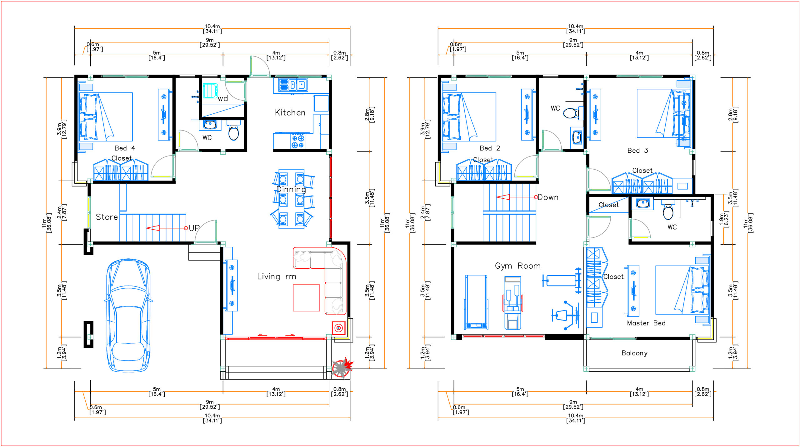 House Plans 9x11 Meter 30x36 Feet 4 Beds Layout floor plan