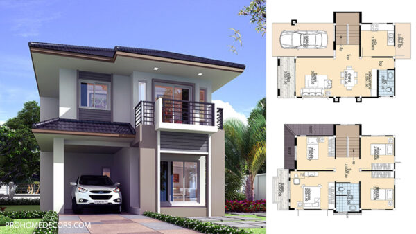 Small House Plans 7.5x10.3 meter with 4 Bedrooms - Pro Home DecorZ