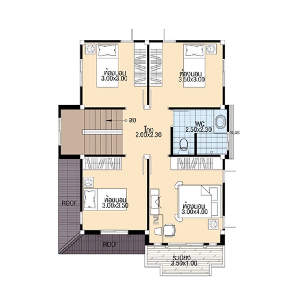 Small House Plans 7.5x10.3 meter with 4 Bedrooms first floor plan