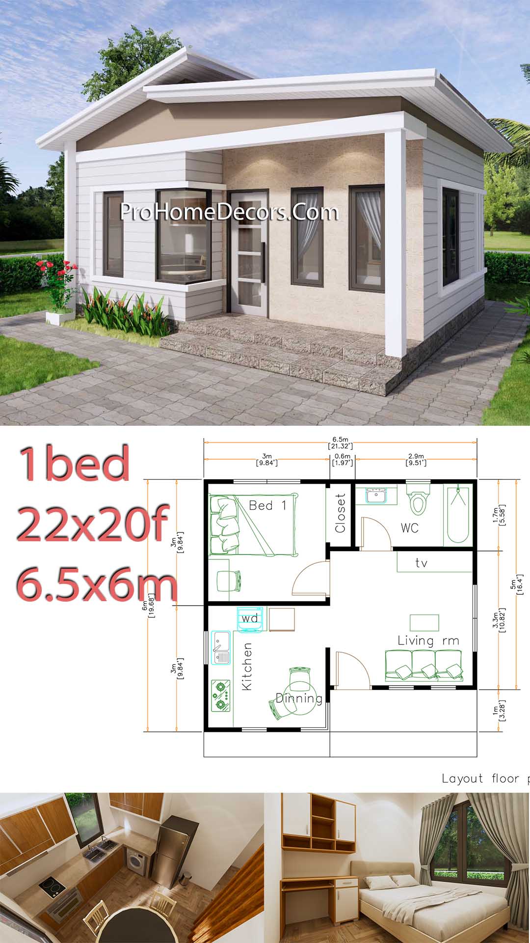 Small House Plans 6.5x6 Meter 22x20 Feet PDF Floor Plans P1