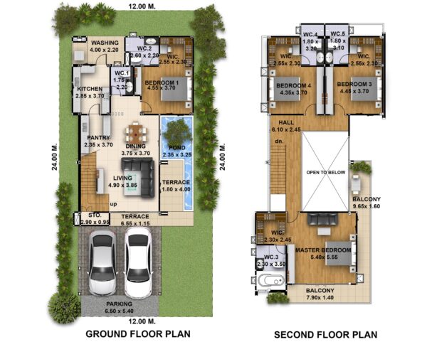 4 Bedrooms House Plans Plot 12x24 Meters - Pro Home Decorz