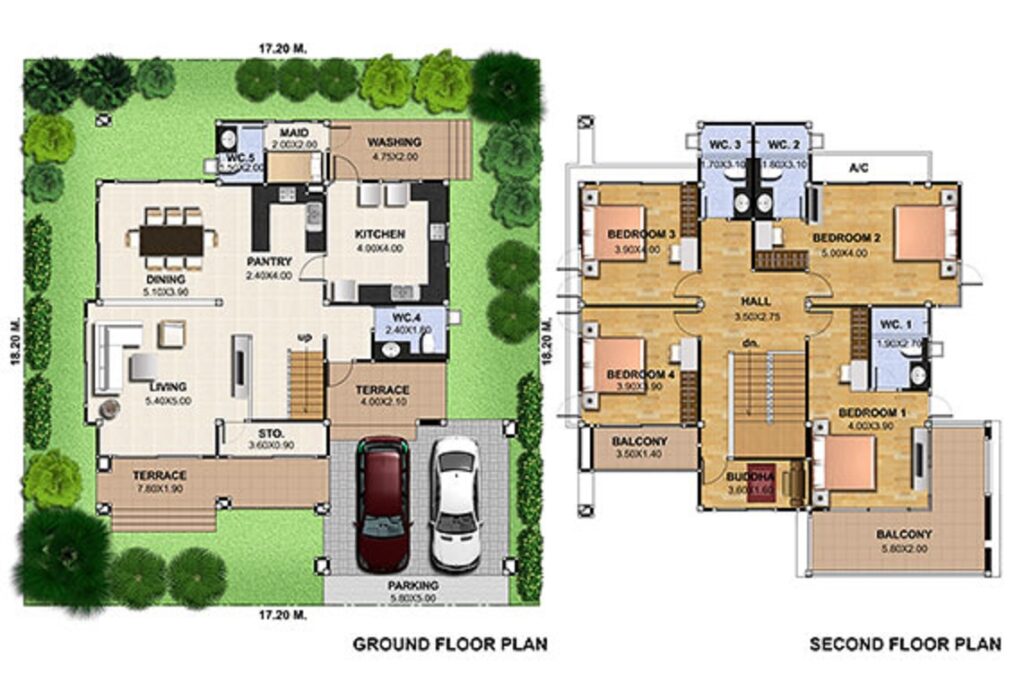 House Design Plot 17x18 with 4 Bedrooms floor plan