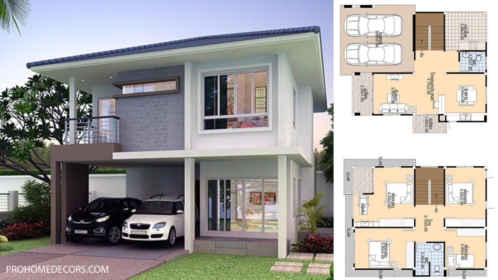 House Design Plans 8x11 with 4 bedrooms - Pro Home DecorZ