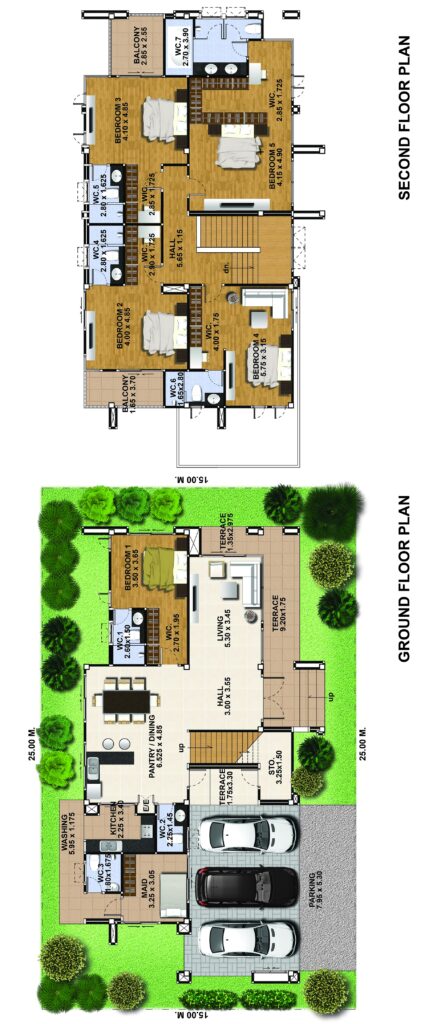 House Design 3d Plot 25x15 with 6 Bedrooms floor plan