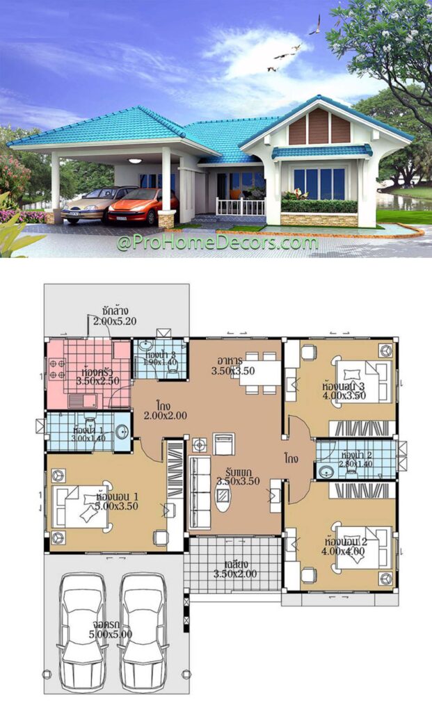 House Plans 12.5x12.5 with 3 Bedrooms