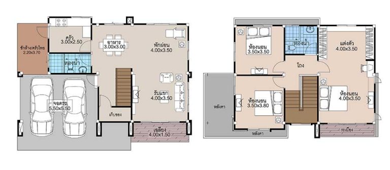 House Plans 13.5x9 with 3 Beds floor plan