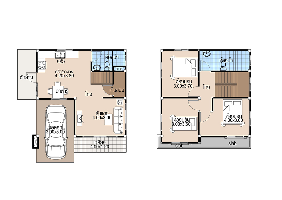House Plans 7x6.8 with 3 Beds floor plan