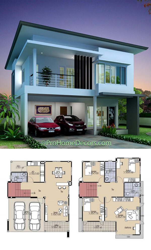 Home Design 12x30 Meters 4 Bedrooms - Home Ideas 58B