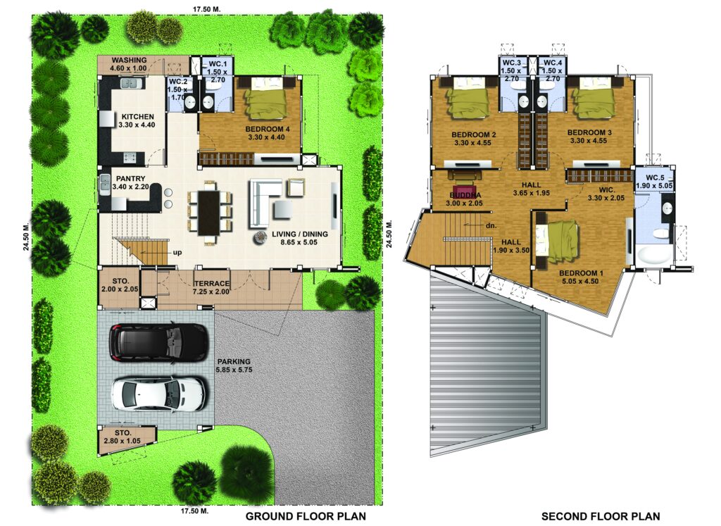 4 Bedrooms House Design Plans Plot 17x24M floor plan