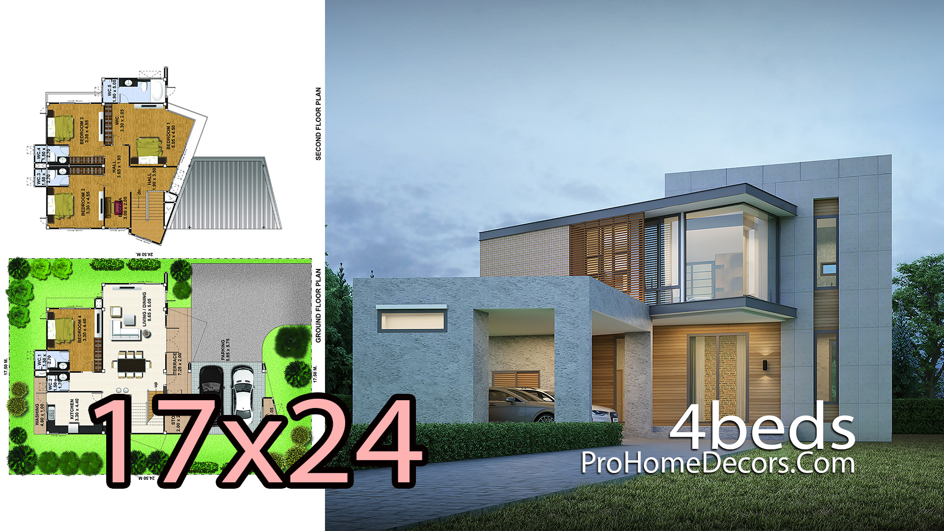 4 Bedrooms House Design Plans Plot 17x24M