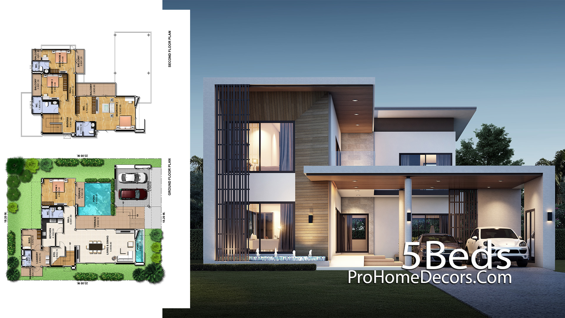 5 Bedrooms House Plan Plot 18x23 Meter