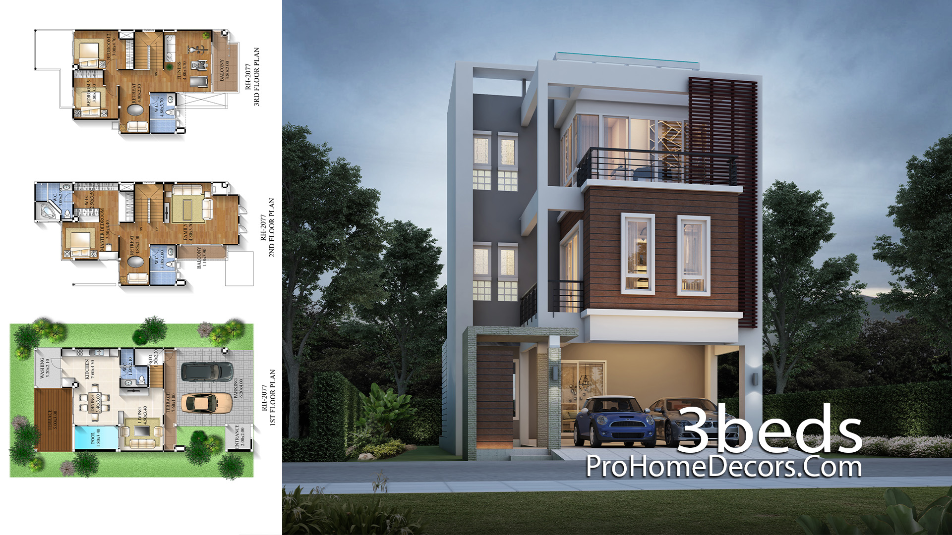 House Design Plan 8x17 meter with 3 Bedrooms