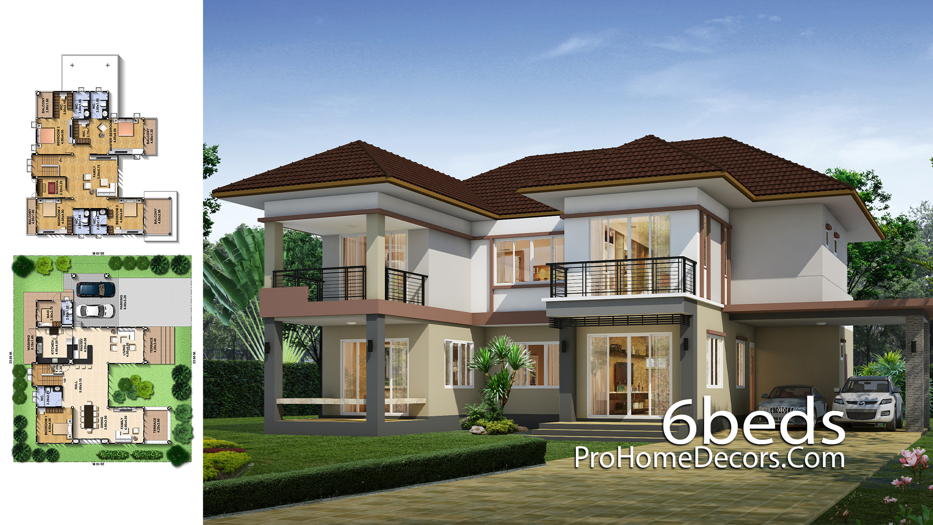 House Design Plot 23x20 meter with 6 Bedrooms