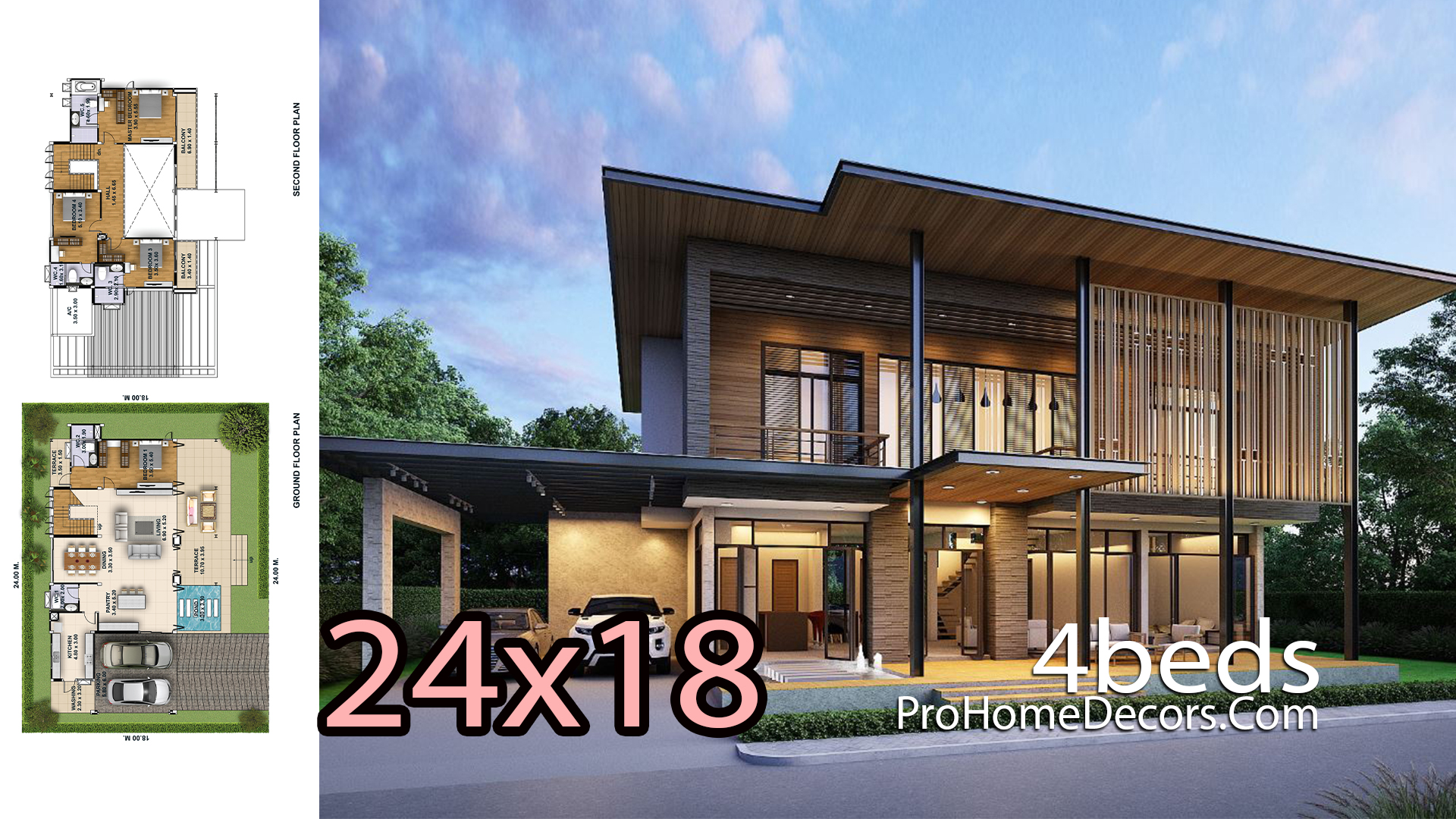 House Design Plot 24x18 meter 4 Bedrooms