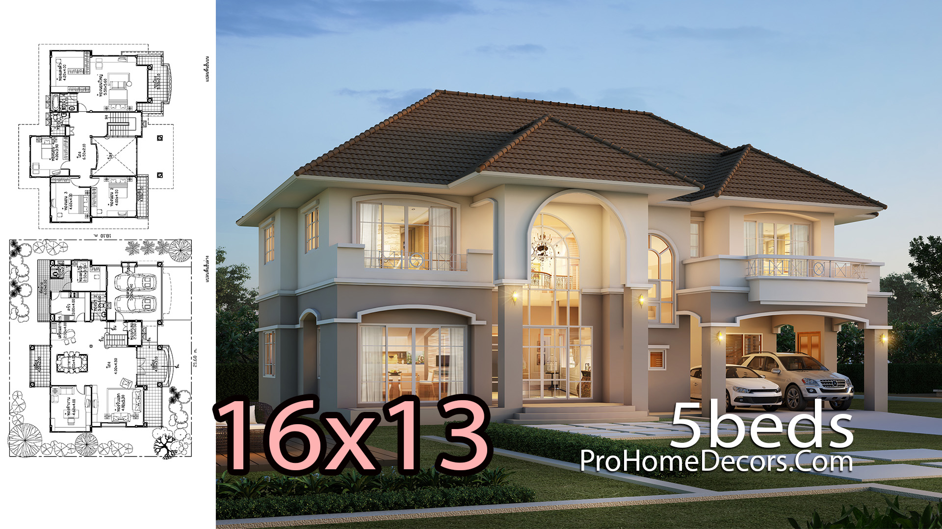 House Plan 16x13 Meter with 5 Bedrooms