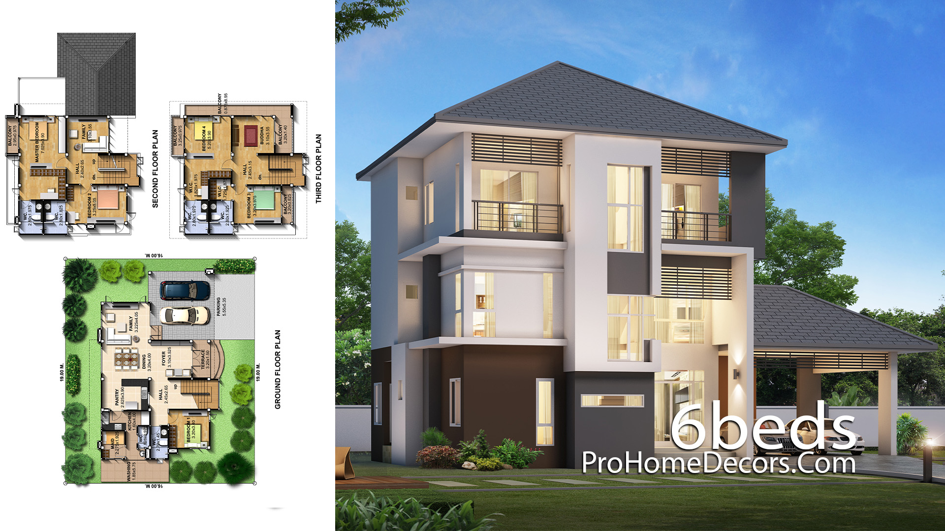 House Plan Plot 19x16 Meter 6 Bedrooms