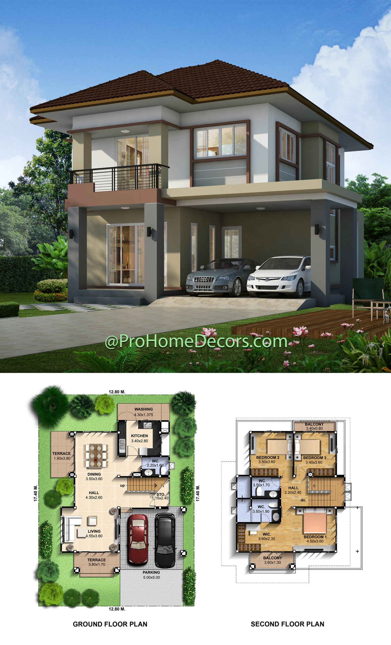 House Plans Plot 12x17 Meter 3 Bedrooms - Pro Home DecorZ