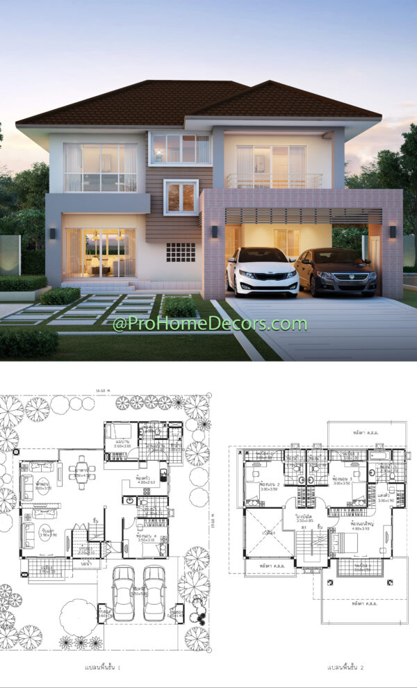 House Plans Plot 16x19 Meter With 5 Bedrooms - Pro Home Decorz