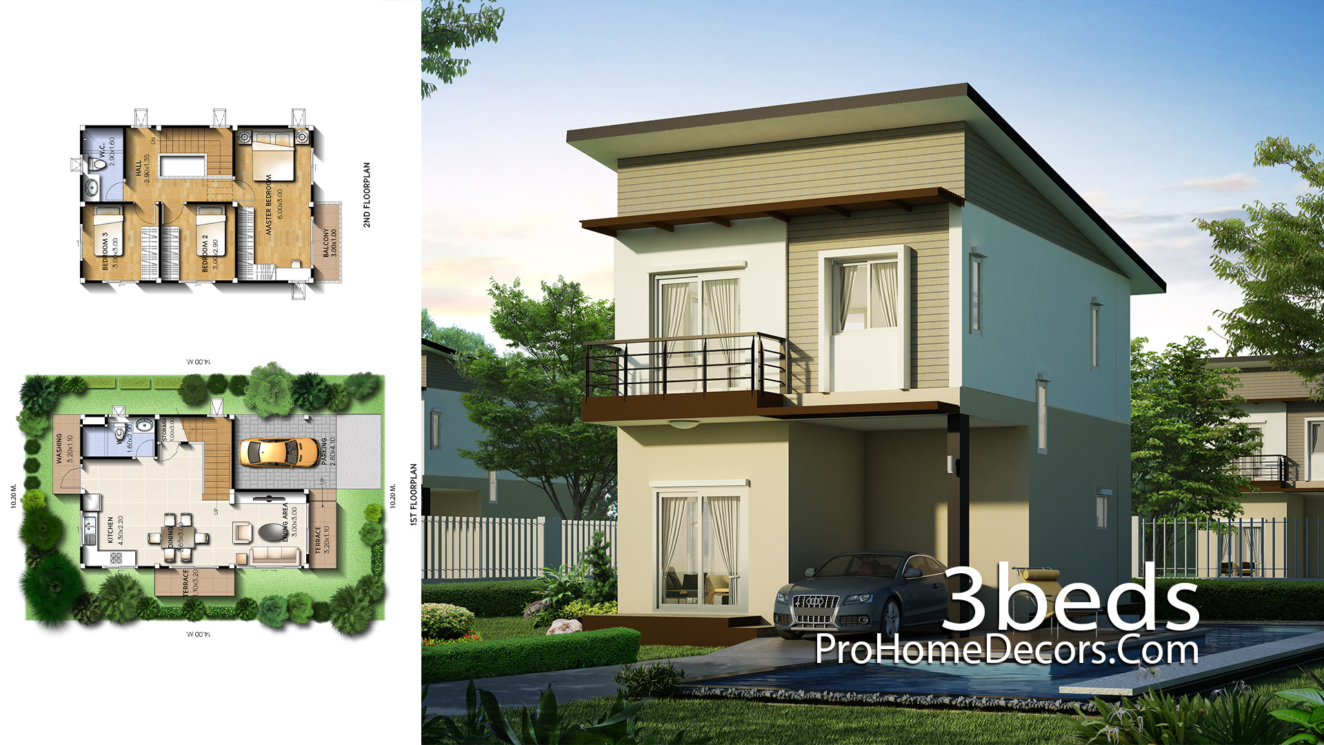 Small House Plot 10x14 Meter with 3 Bedrooms