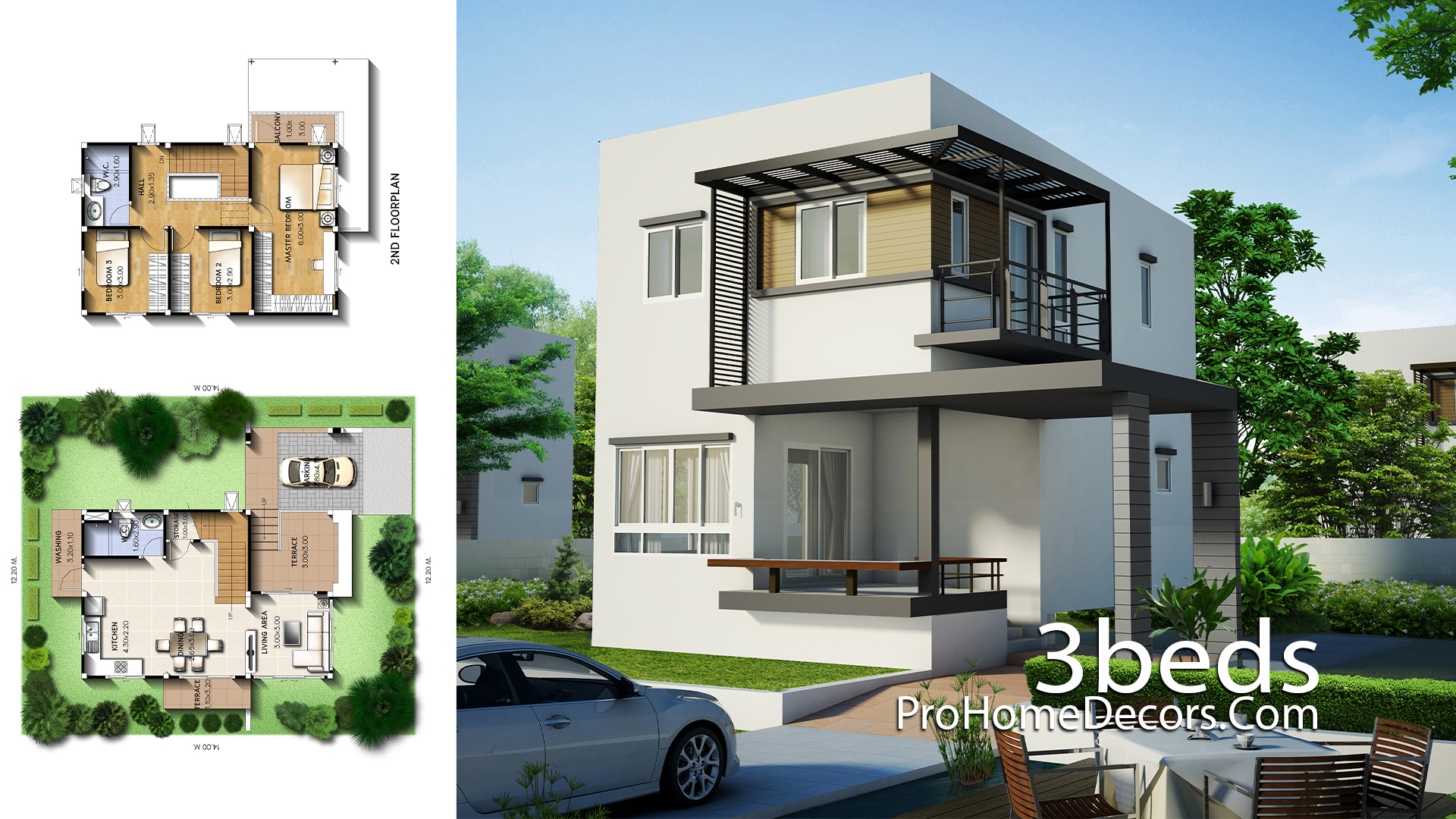 Small House Plot 12x14 Meter with 3 Bedrooms