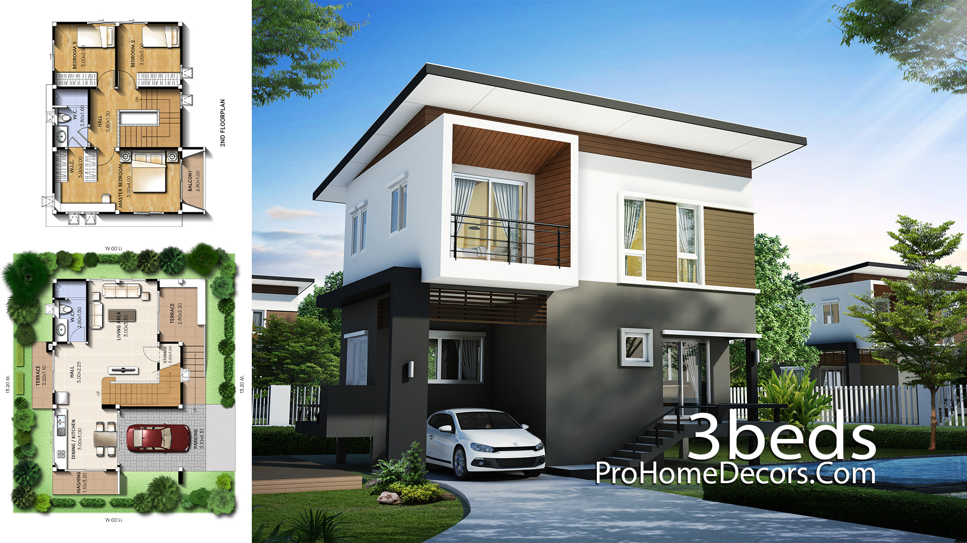 Small House Plot 13x11 Meter with 3 Bedrooms